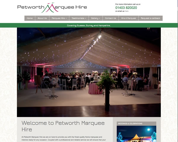 Spies and Flyders website design for Petworth Marquee Hire